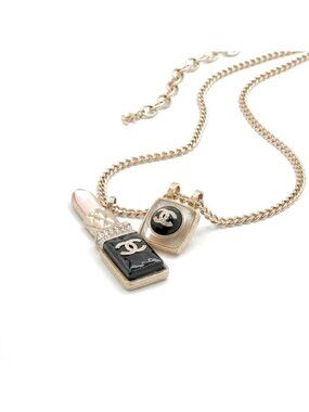Chanel Choker Gold Coco Mark Lip Charm Rhinestone